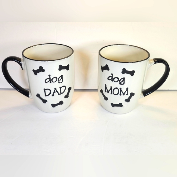 Petrageous Designs Other - Petrageous Designs Handcrafted Black & Creme Dog Dad & Dog Mom 24oz Coffee Mugs